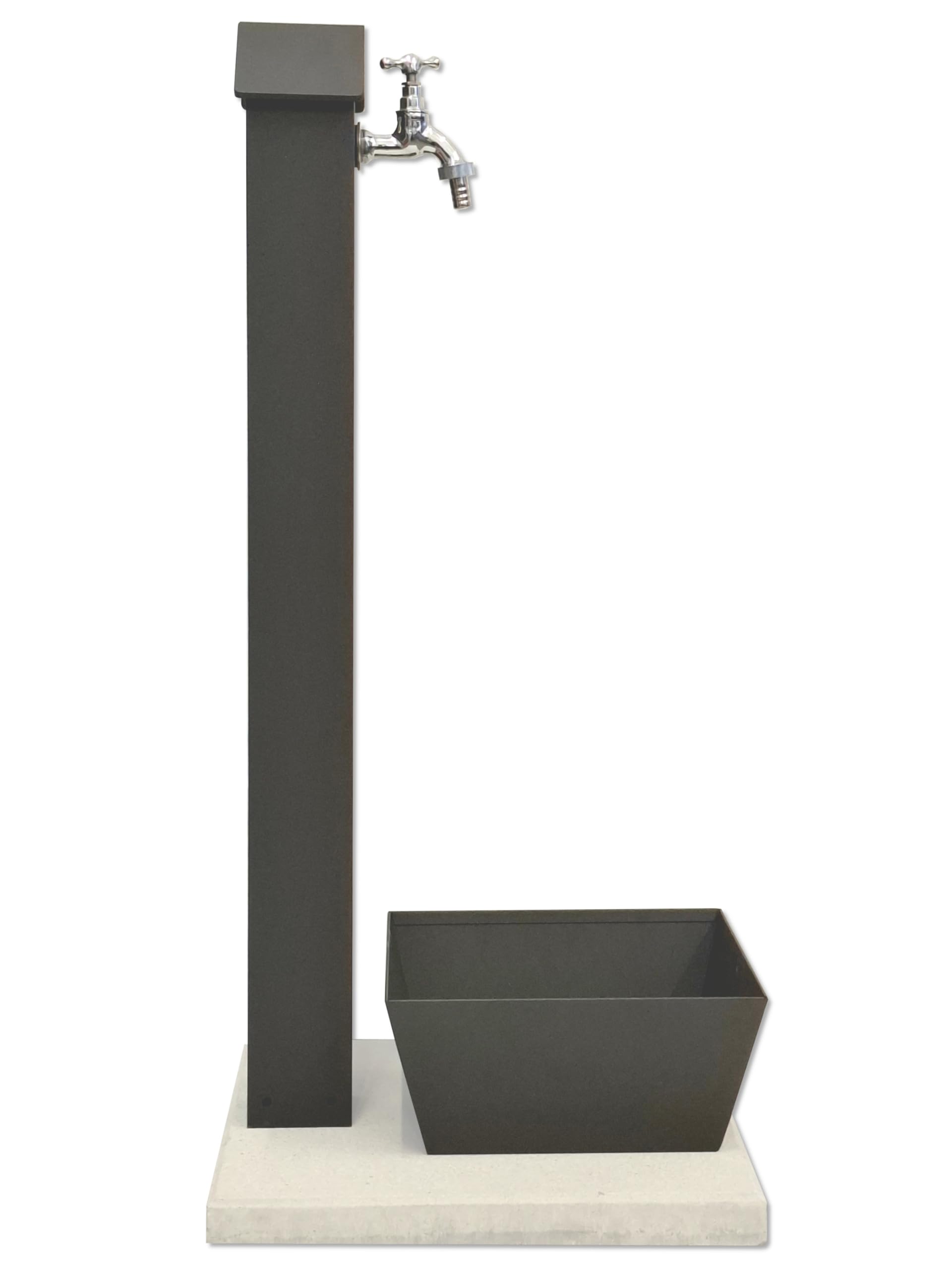 Fontana da Giardino Moderna "Trieste" in Alluminio Verniciato a Forno Color Nero Antracite con Base in Cemento e Vasca di Raccolta Integrata in Metallo, Realizzata in Italia
