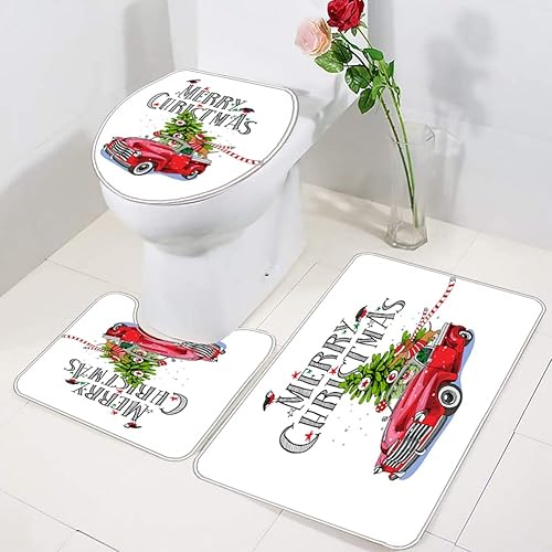 Miniatura 70 de Juego de 4 cortinas de ducha con alfombra antideslizante, cubierta para tapa de inodoro y tapete de baño, cortina de ducha de Papá Noel con 12 Papá