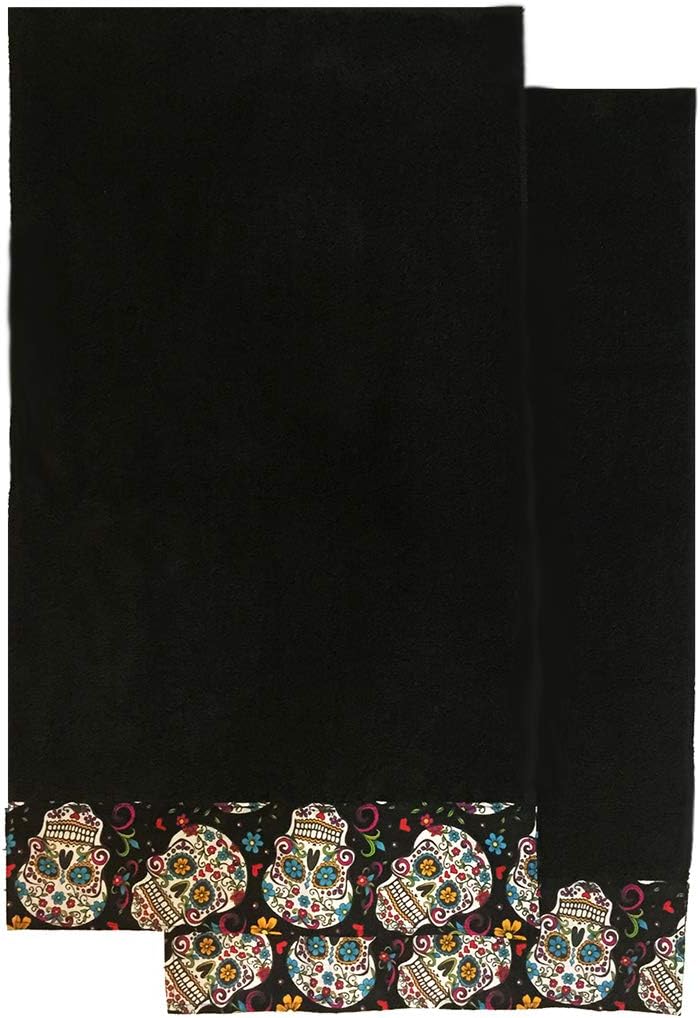 Jumpsies Sugar Skull Kitchen Towel Bath Hand Towel Set of 2 Pieces (Black)