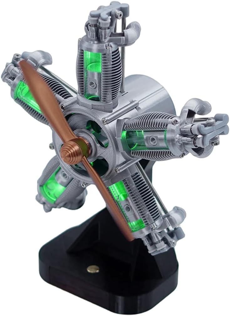Aero Engine Model Kit, 3D Printed Radial Five-Cylinder Aviation Engine with LED Light Effect, Aerospace Mechanical Desk Decor for Hobbyists (100PCS)