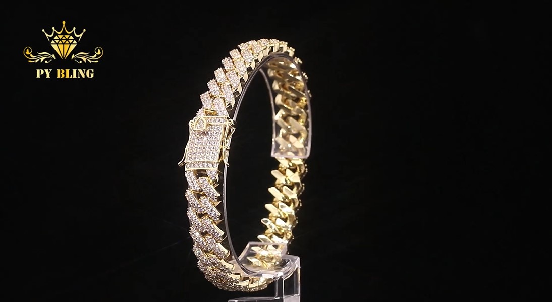Pulsera Cubana 12mm 14K Oro Blanco y Rosa miniatura 7