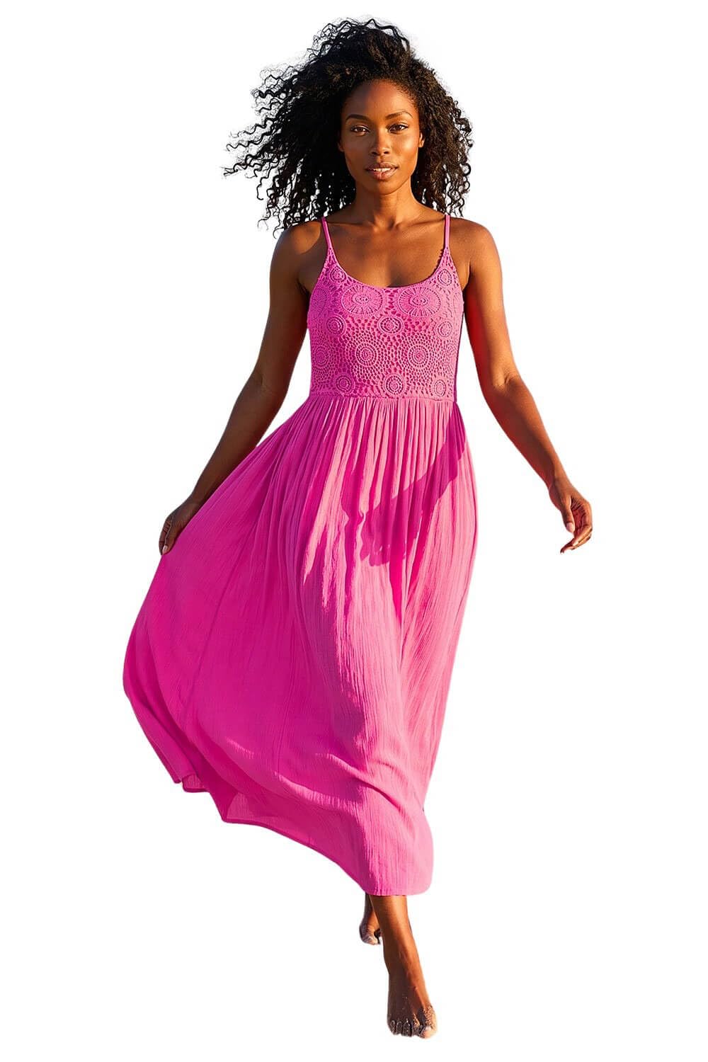 Roman Women's Fuchsia Lace Bodice Shirred Midi Dress Size 20
