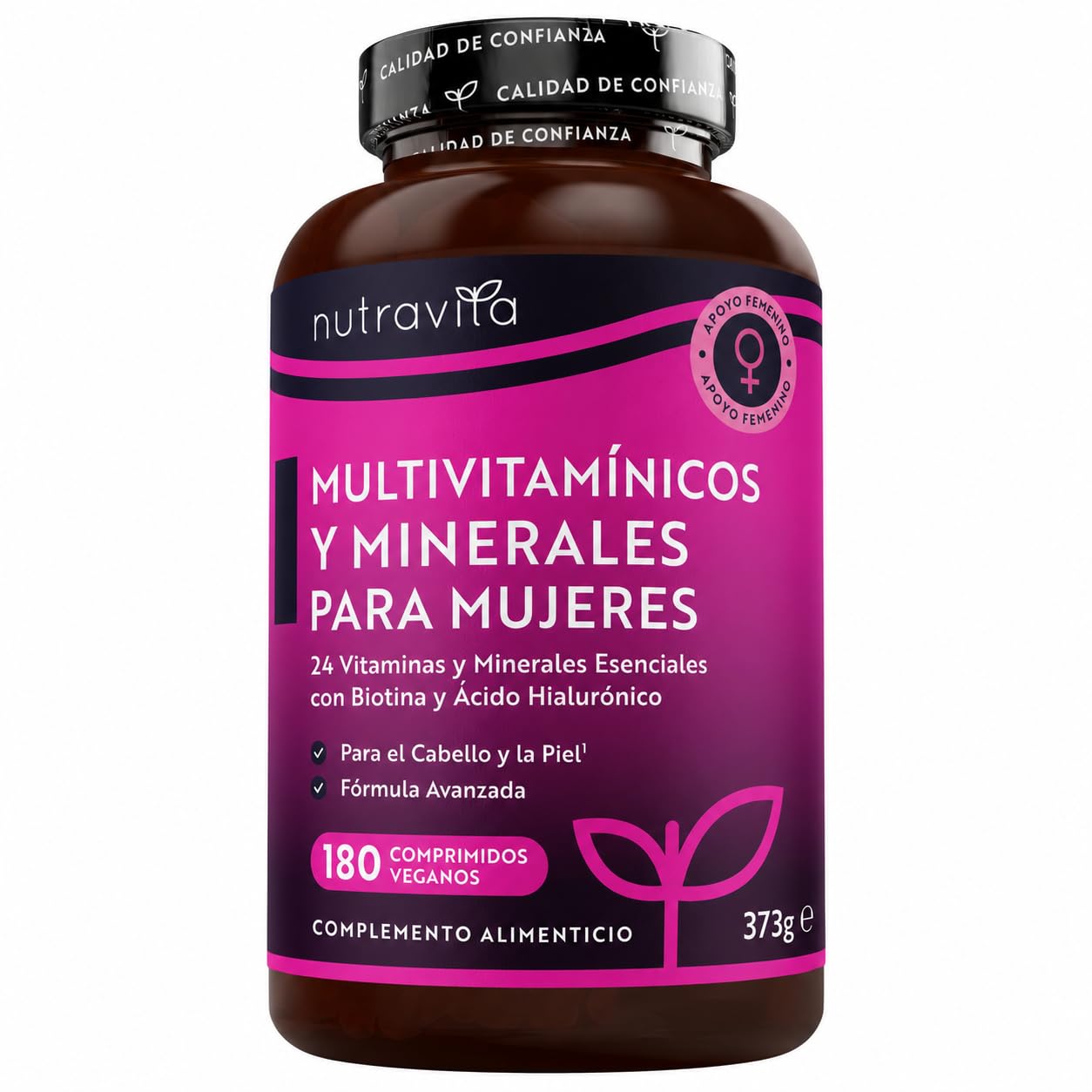 Nutravita Multivitaminas Mujer - 180 Tabletas Veganas - Complejo Multivitaminas y Mineral para Mujeres - 24 Vitaminas y Minerales Activos Esenciales - Vitaminas C, D3, Biotina & Ácido Hialurónico