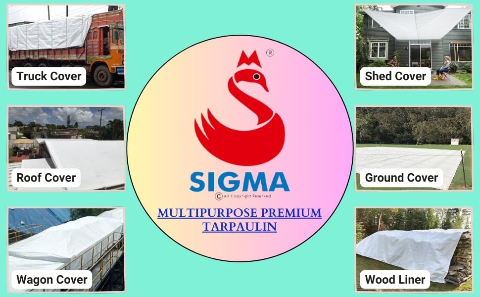 Image of SIGMA (LABLE) 15FT X 12FT 230 GSM Tarpaulin Sheet Waterproof Heavy Duty Tirpal Tadpatri Tarpal UV Treated, Vehicle Rain Protection, Home Roof Shed Temporary Shelter Tent Multipurpose Cover, White