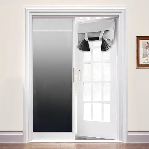 Yakamok Ombre Room Darkening Black French Door Curtains for Doorways Magnets Block Light Thermal Insulated Boho Tie/Roll Up Shade for Kitchen Patio/Front/Sliding Glass Door Window W26xL68 Inch 1 Panel