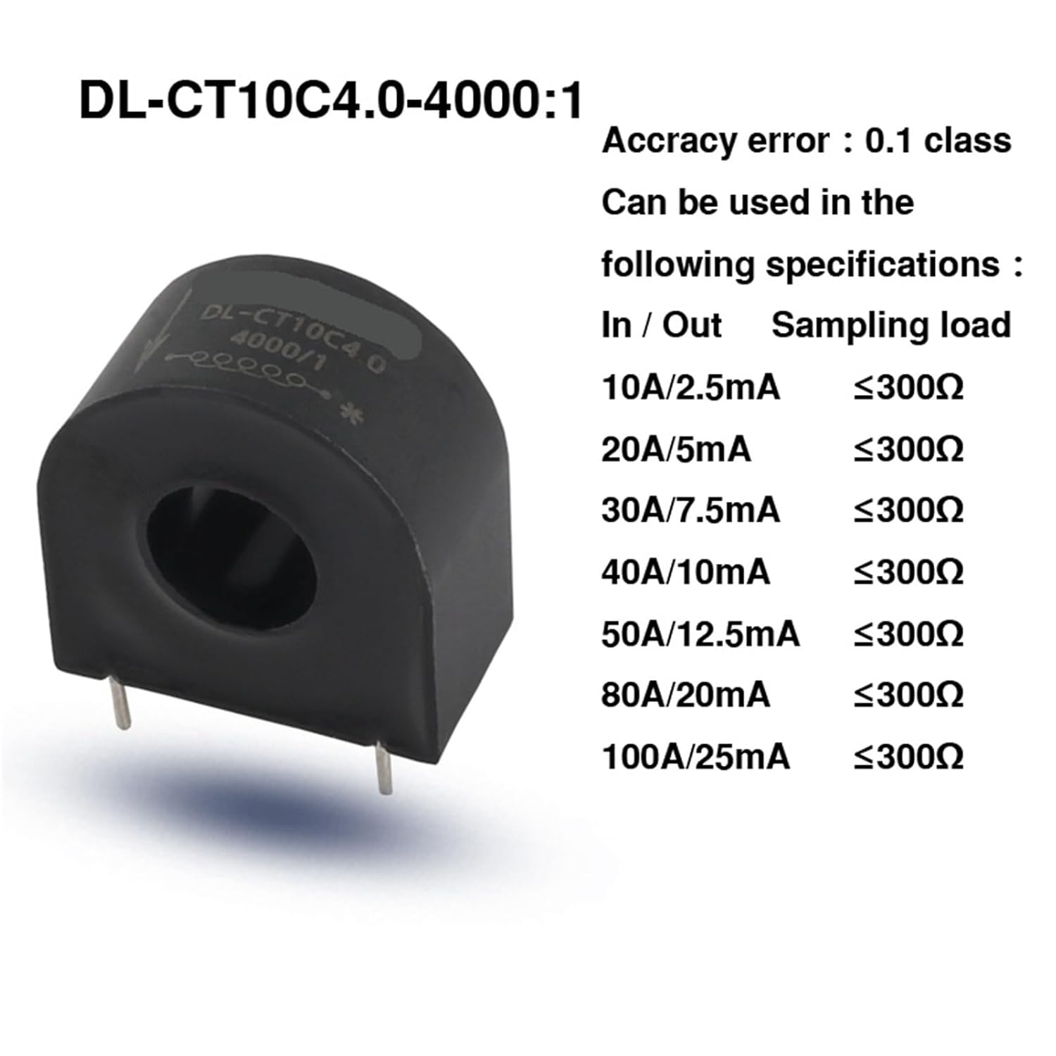 Mini Precision CT Current Transformer 0~125A DL-CT10CL 1000/1 2000/1 3000/1 4000/1 5000/1 Sensor AC 5A 10A 20A 30A 50A 100A 1Pcs(DL-CT10C 4000-1)