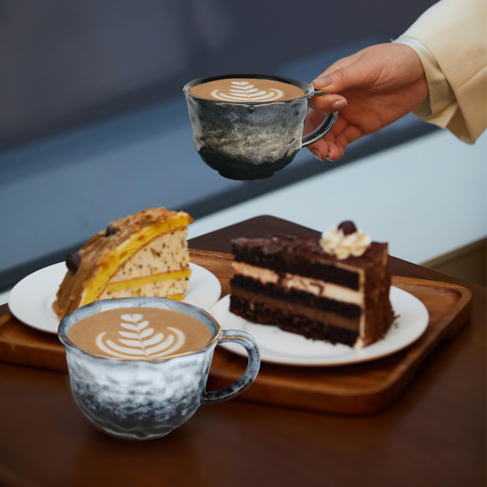 2 Stücke Cappuccinotassen Set Dickwandig aus mit Henkel 270 ml Cappuccino Becher, cappucino tassen für Kaffee, Tee, Latte Macchiato
