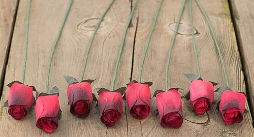 Miniatura 6 de Rosas rojas con puntas negras, ramo de 8 rosas de madera con brotes cerrados para manualidades, ramos personalizados y otros proyectos de bricolaje.