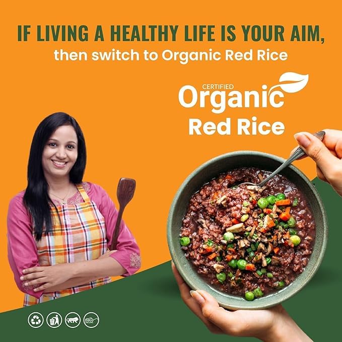 Green Blossom Organic Red Rice | Raw Rice for Healthy Cooking I Unpolished I Gluten Free I Iron Rich (Pack Of 5) 4