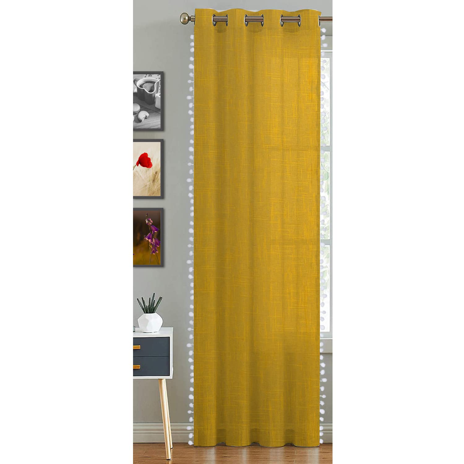 Sponsored Ad - HOMEMONDE Sheer Door Curtains 7 Feet Single Pcs Solid Living Room, Office, Bedroom Decorative Pom Pom Curtain 1-Piece
