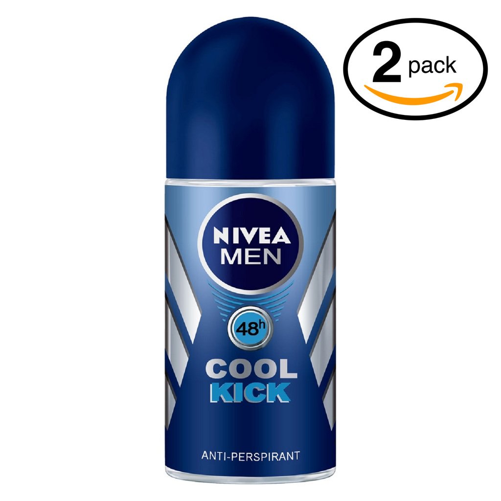 Nivea(Pack of 2 Bottles) COOL KICK Men's Roll-On Antiperspirant & Deodorant. 48-Hour Protection Against Underarm Wetness. (Pack of 2 Bottles, 1.7oz / 50ml Each Bottle)