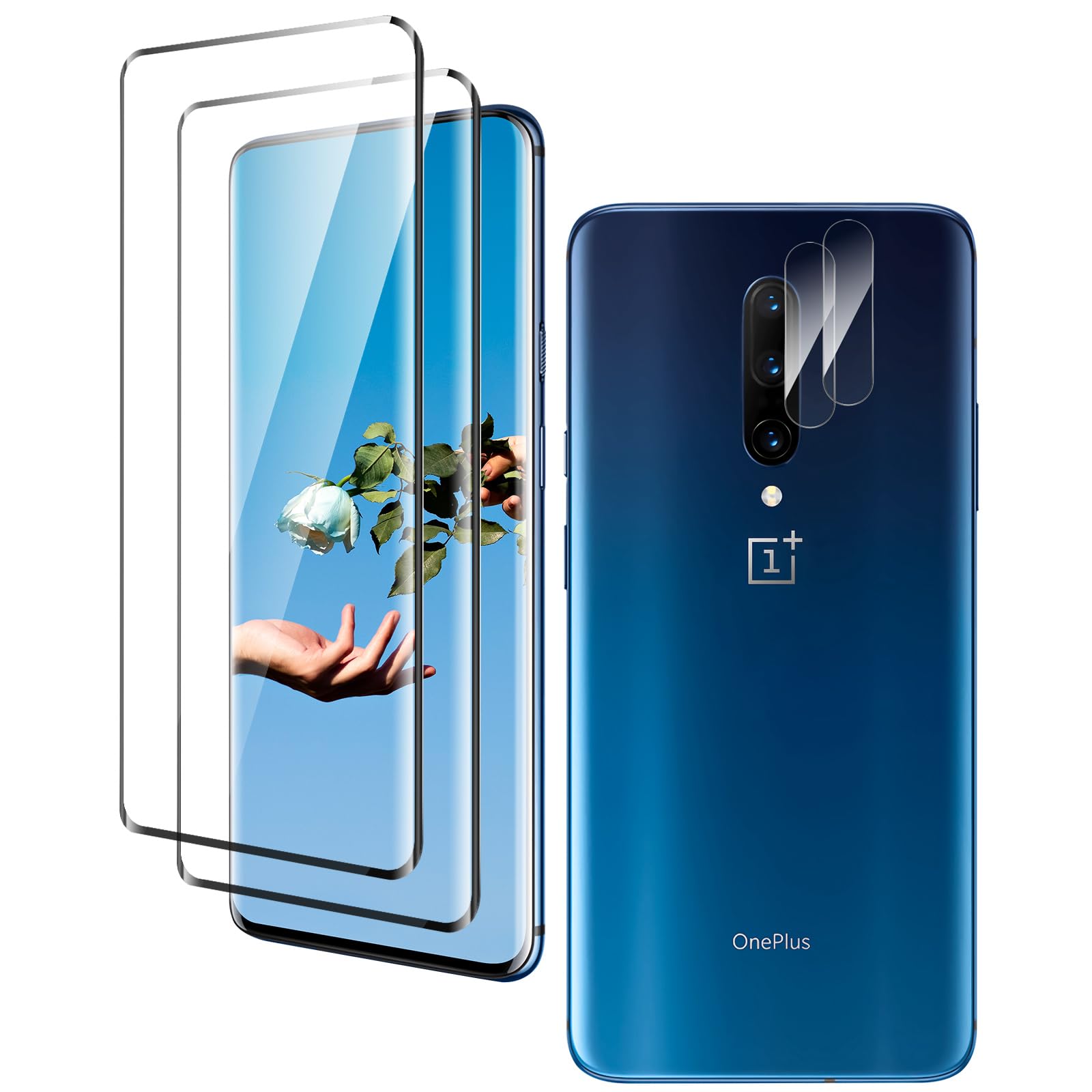 Ecultor 2 pellicole protettive compatibili con OnePlus 7T sul retro della pellicola protettiva trasparente (volutamente più piccole del vetro, poiché questo è curvo