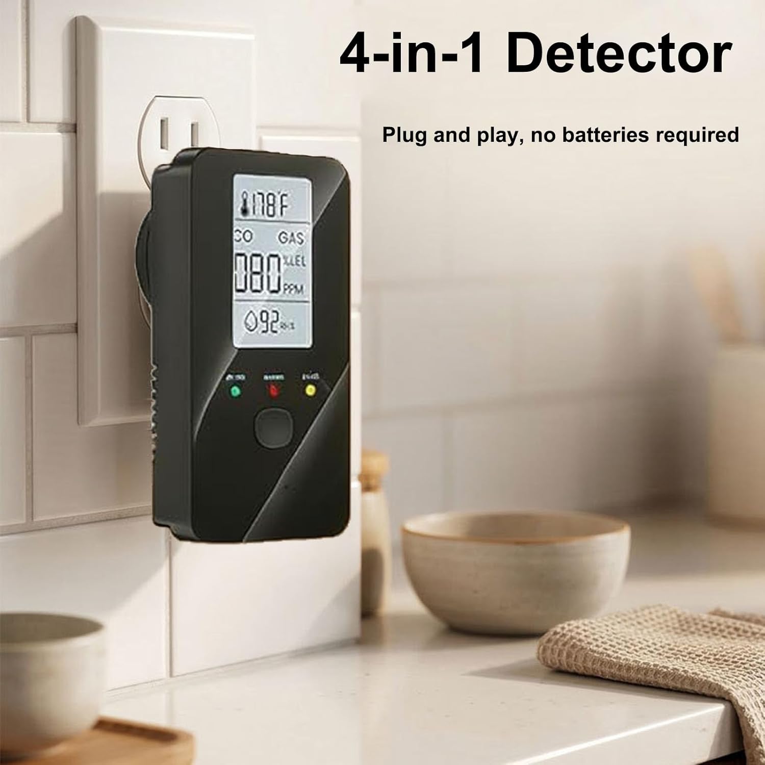 4-in-1 Detector with HD Screen, 4-in-1 Detector for Home, Hotel, Apartment, Travel, Camping RV (Black)