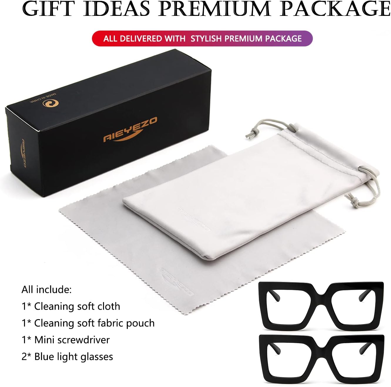 AIEYEZO Oversized Square Blue Light Glasses for Women Cute Big Frame Glasses Fashion Clear Multi-Color Computer Eyewear - Image 7