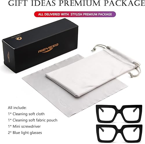 Miniatura 7 de AIEYEZO Gafas cuadradas de gran tamaño con luz azul para mujer, bonitas gafas de marco grande, gafas de computadora multicolor transparentes a la