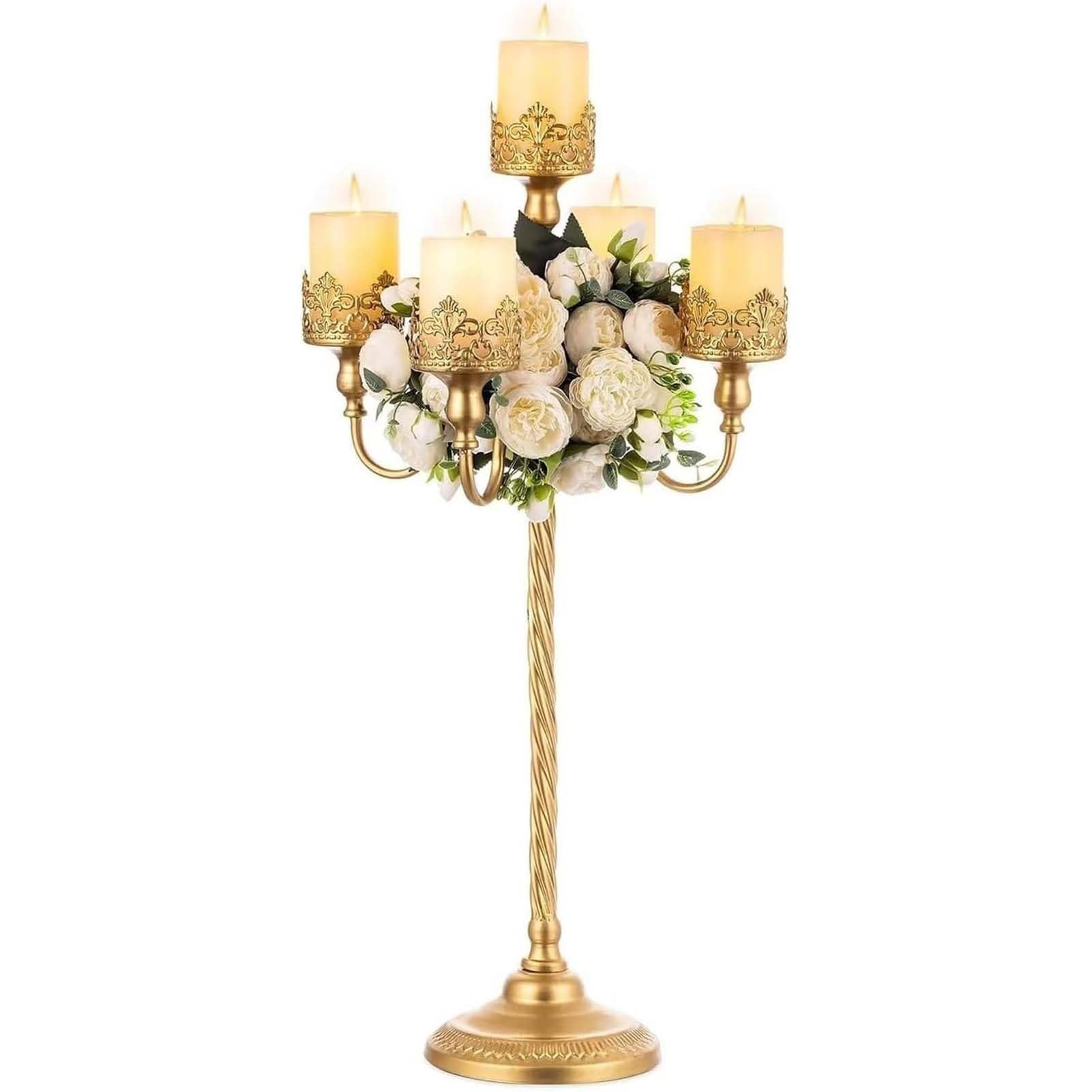 Portavelas de metal de 5 brazos para centro de mesa, recepción de boda o decoración del hogar