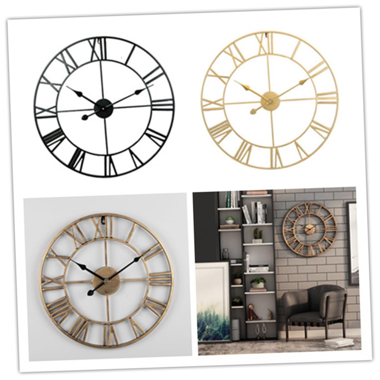 Horloge murale silencieuse en fer beige chic et moderne pour salon