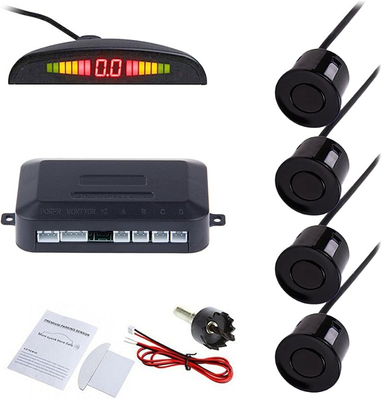 Tiemahun LED Parking Sensors Car Auto Vehicle Reverse Backup Radar System, Sound Warning, Water Resistant Anti-Freeze, 22MM Diameter Sensor 2.3M Cable X68D (Black)