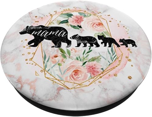 Miniatura 2 de Mama Bear - Agarre y soporte para teléfonos y tabletas con diseño de tres cubos, oro rosa, mármol rosa, flores