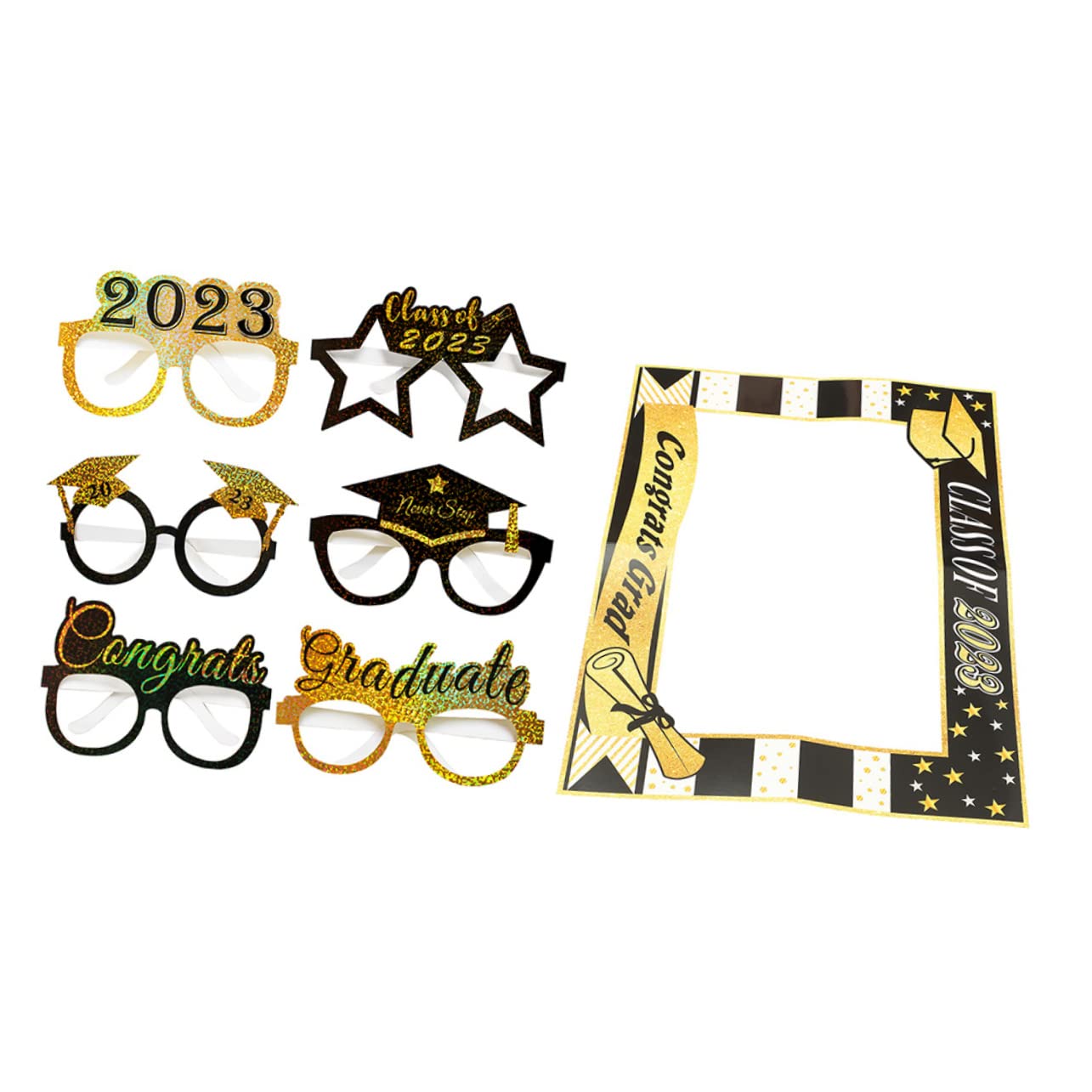OUNONA 4 Juegos Props de Gafas de graduación Accesorios de Fiesta Puesto felicidades Graduado Oro Propiedad de Fotos de graduación anteojos Accesorios para Fotos Papel