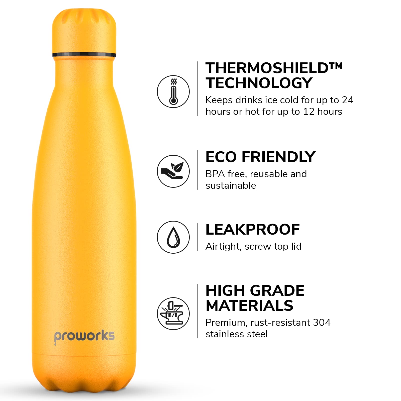 Proworks Performance Stainless Steel Sports Water Bottle, Mellow Yellow, 1000 ml - Image 3