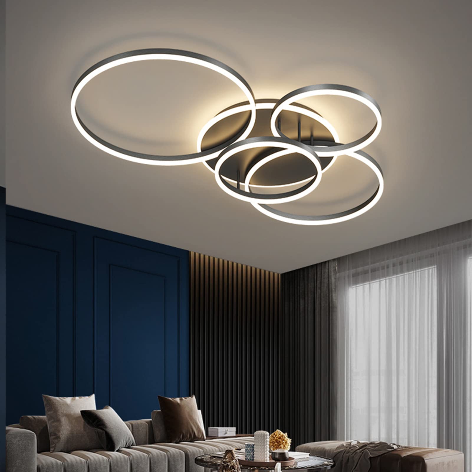Lustre LED pour salle à manger : plafonnier géométrique noir à télécommande - 8