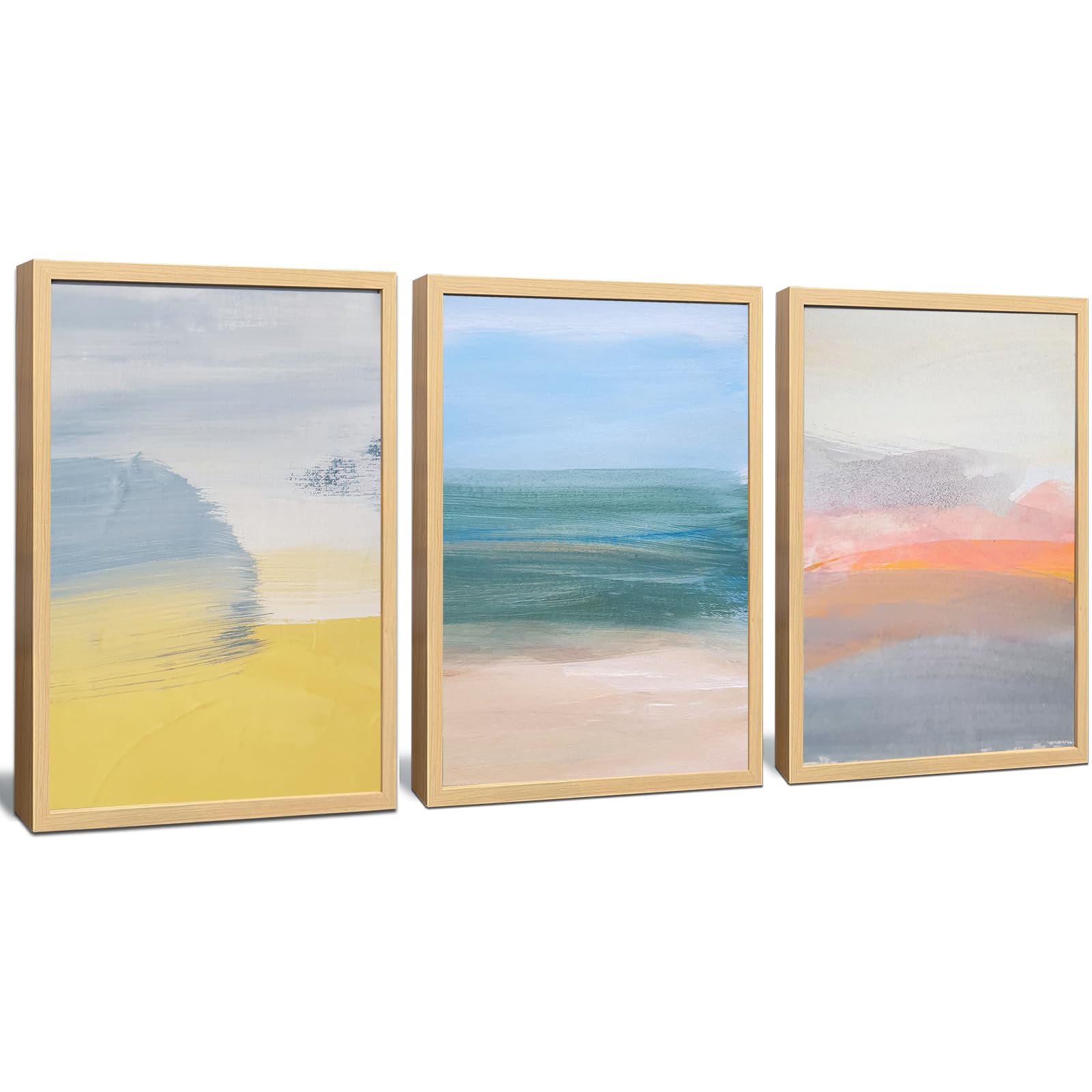 Colorful Abstract Seascape Canvas Wall Art Prints Blue Sea Sunset White Beach Painting Decor Modern Framed Artwork Pictures for Bathroom Living Room Office Decoration 12" x 16"