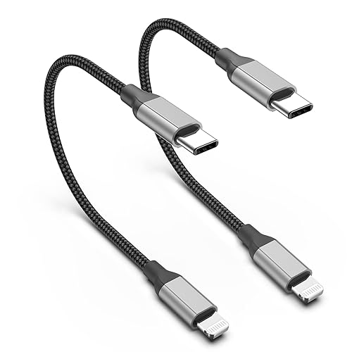 Cable USB C a Lightning de 1 pie, paquete de 2 cables cortos de carga para iPhone, con certificación MFi, trenzado, carga rápida, tipo C a Lightning
