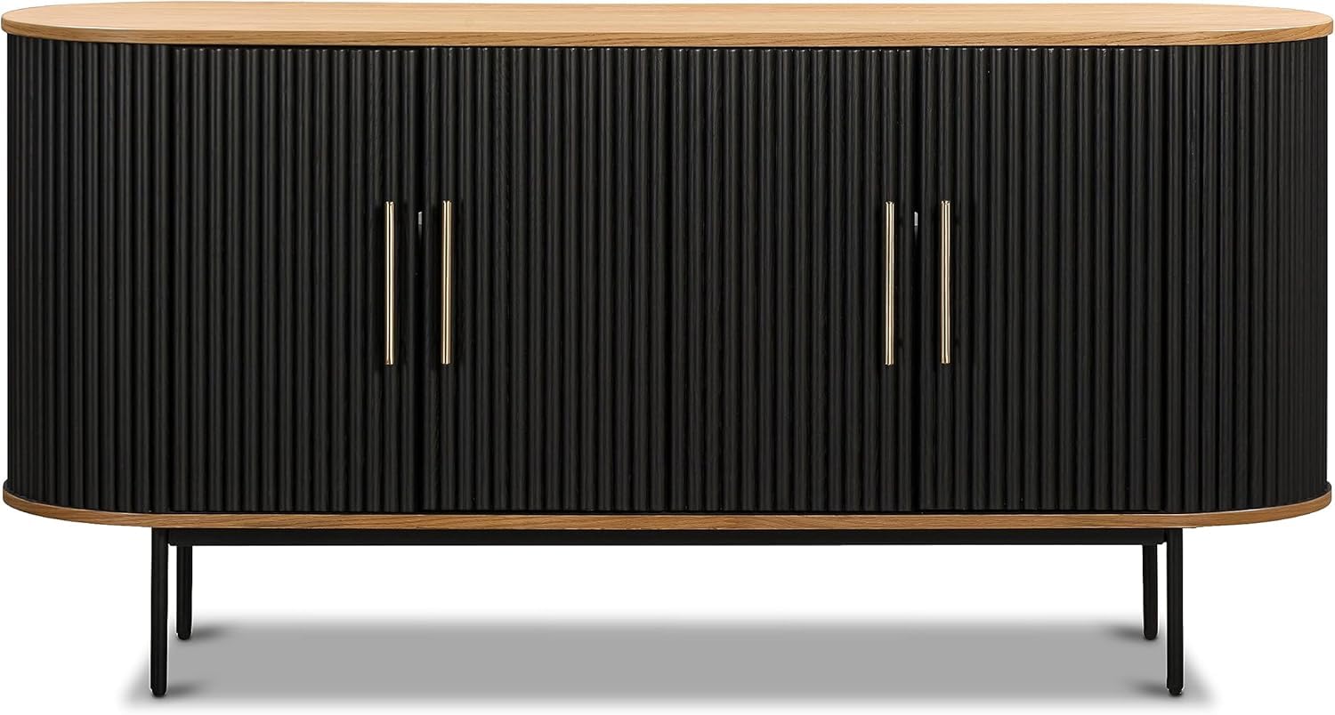 Bablon Fluted 70-Inch Sideboard Buffet – Modern Black Ribbed Credenza with Solid Wood Top, 4-Door Storage Cabinet with Gold Handles and Metal Base for Living Room or Dining Room (Black)-image-38
