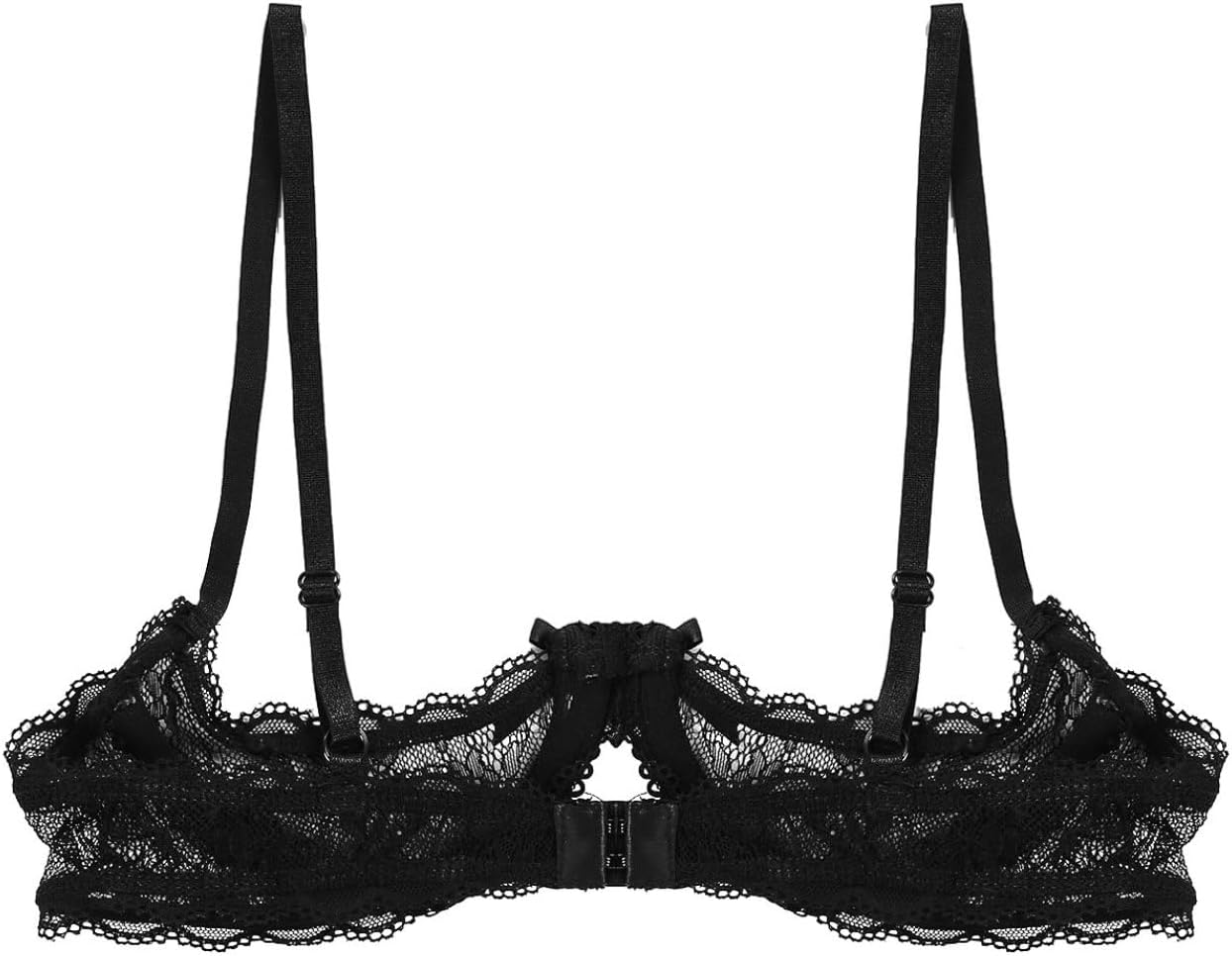 Women Sexy 1/4 Cup Sheer Lace Bra Push Up Underwired Shelf Bra Unlined See Through Bralette
