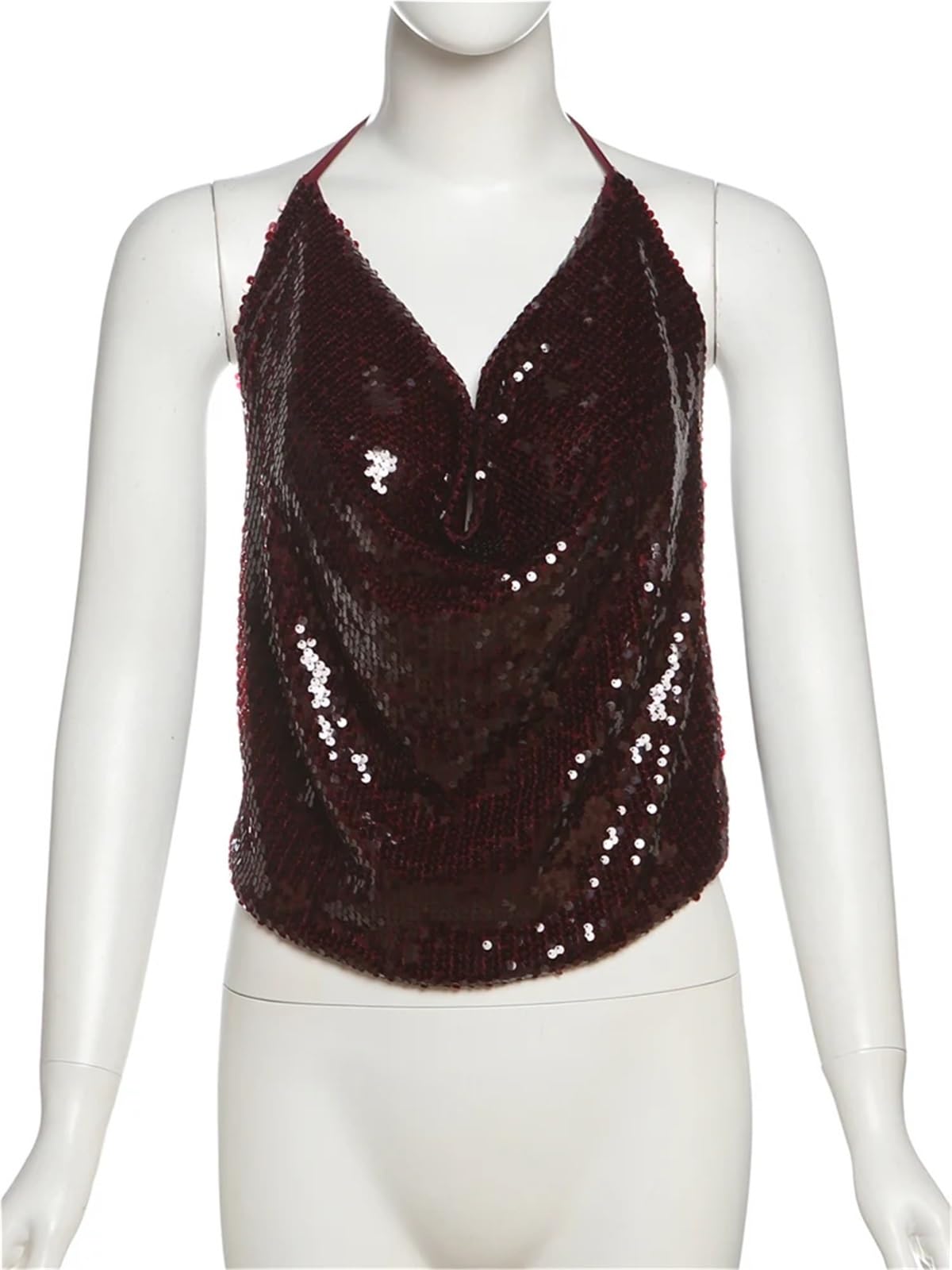 Crop Top Donna Canotta Sexy con Paillettes e Colletto a Volant, da Donna, con Glitter, for Spiaggia, Vacanze, Club, Tendenza Estiva