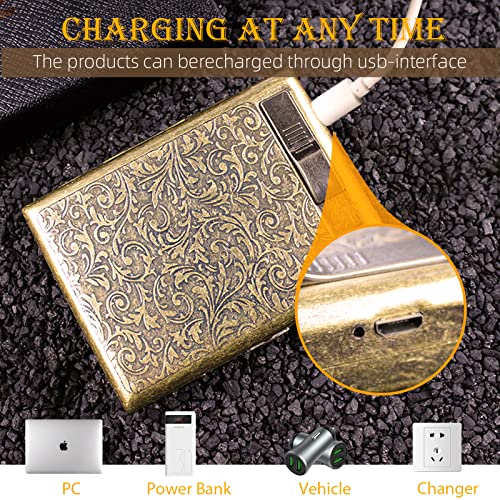 Metal Cigarette Case Double Sided Spring Clip Open Pocket Holder With Electric Lighter For 85Mm Cigarettes Case Holder,King Size,Protective Security Wallet For Men And Wom #TOP4