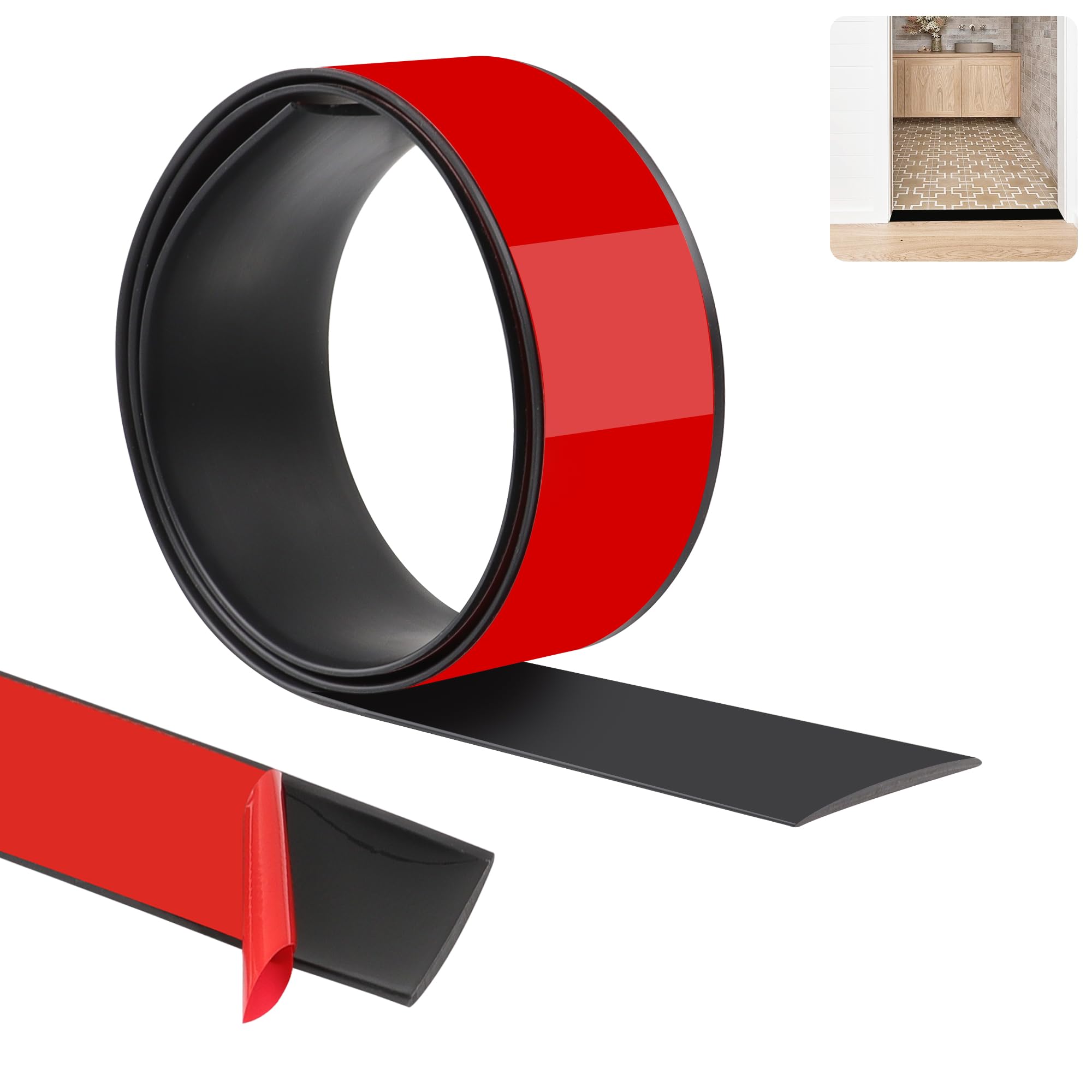 Tecdw Black 100Cm-5Cm Multi-Functional Pvc Floor Transition Strips, Self-Adhesive Floor Strips For Doorways Suitable For Smooth Transitions And Joint Coverage Between Laminate Flooring And Carpet And Tiles.