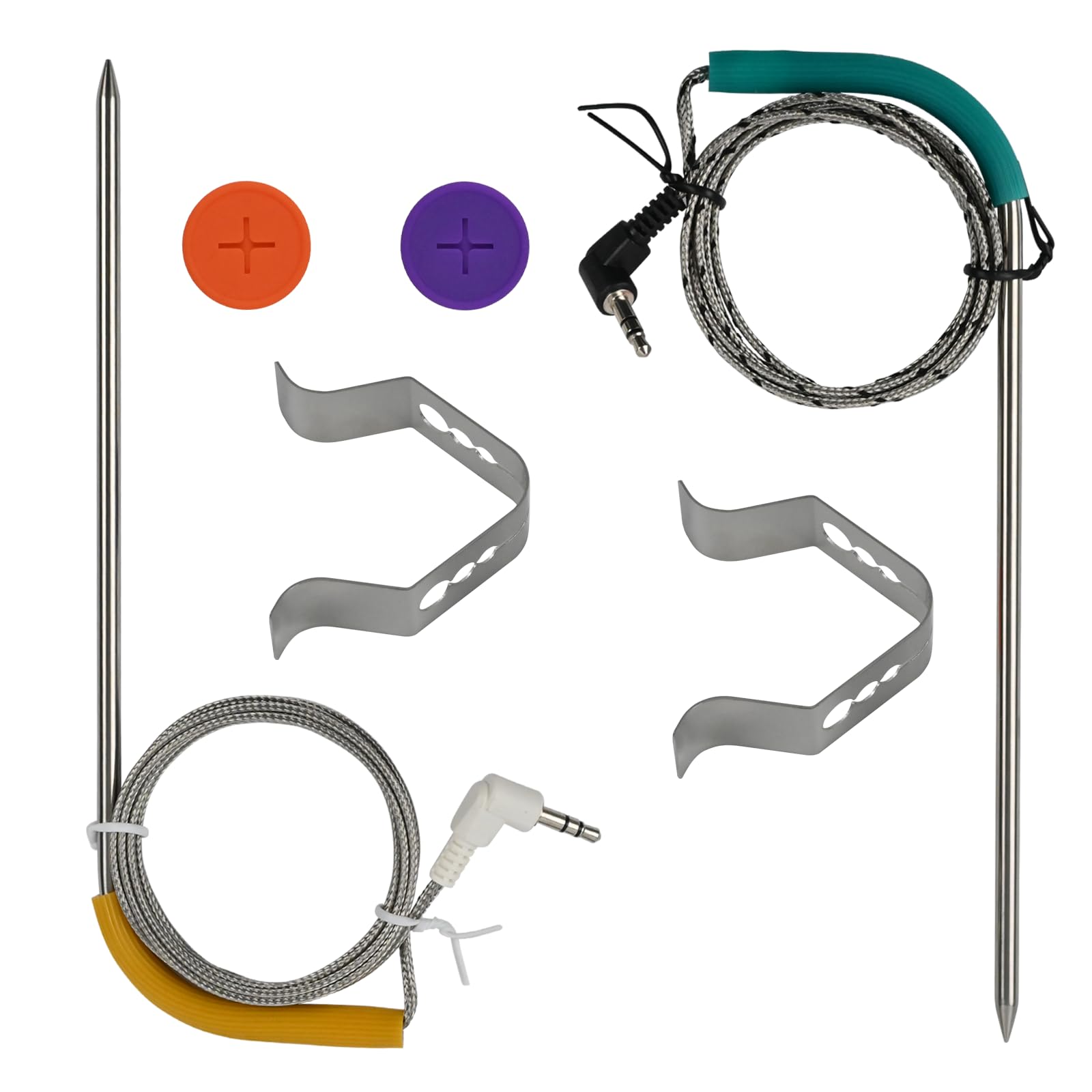 Pit Boss - Confezione da 2 sonde termometriche di ricambio per sonda a pellet, sonda per fumatori a pellet, spina da 3,5 mm, accessori per sonda con 2 occhielli per sonda e clip per sonda