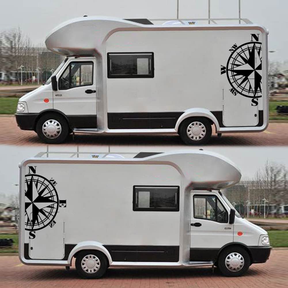 2 adesivi universali per camper, camper, roulotte, bussola, grandi adesivi laterali auto, 58 cm x 96,5 cm, colore nero