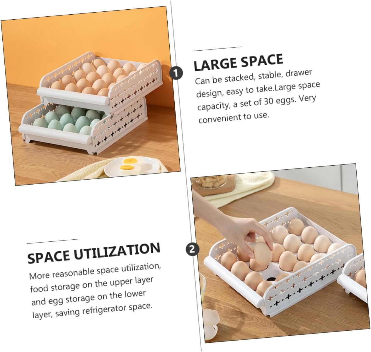 ARTIBETTER 2pcs Egg Holder for Refrigerator Compartments Slide Egg Storage Box Fridge Storage Case Eco-friendly Cartons