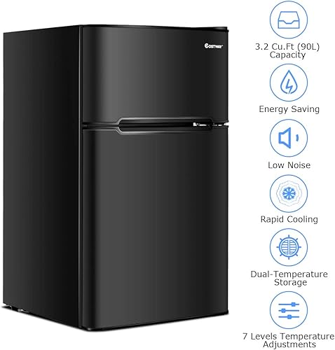 Miniatura 9 de COSTWAY Refrigerador compacto 32 pies cúbicos mini refrigerador congelador de 2 puertas con puerta reversible estantes de vidrio extraíbles control