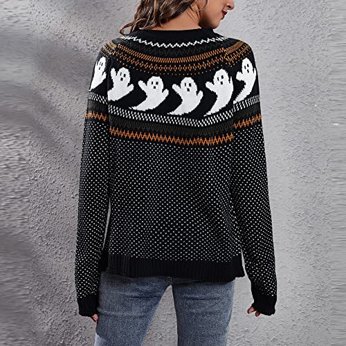 Image of JUNBOON Women's Casual Leopard Print Knitted Pullover Sweaters Long Sleeve Crew Neck Jumper Tops