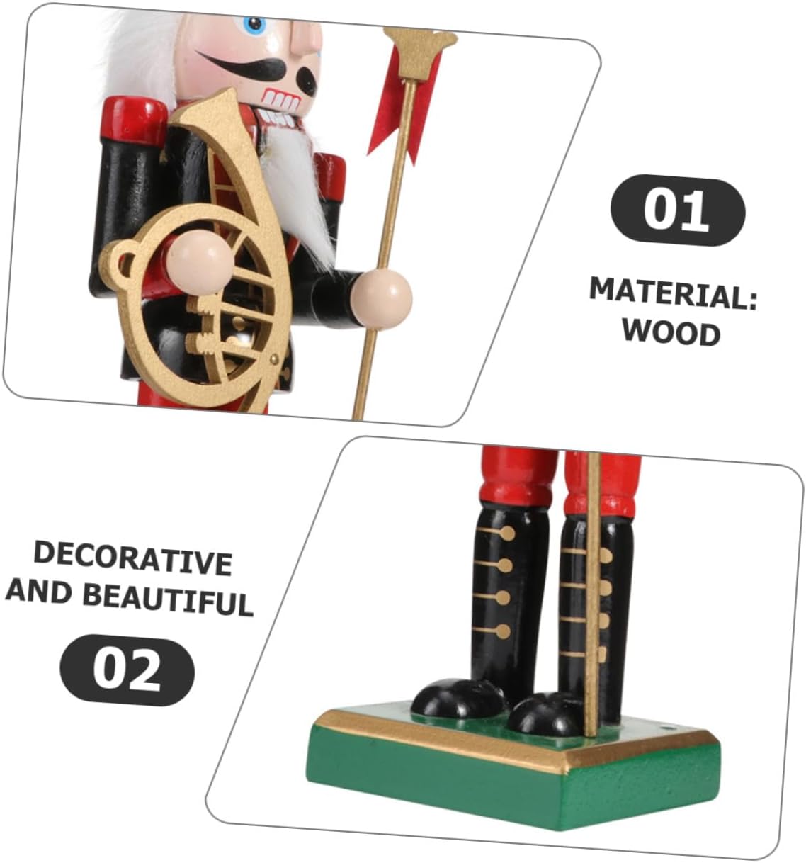 2pcs Wooden Christmas Nutcracker Figurines Decorative Xmas Nutcracker Ornaments Black and Green Painted Holiday Home Décor Set