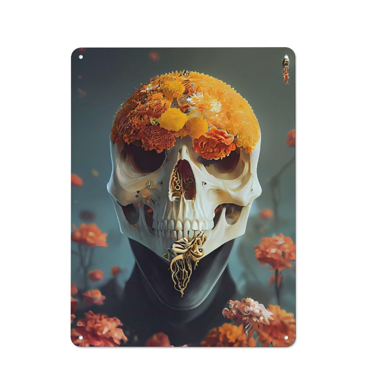 Skull And Marigold Vintage Tin Sign 40x30cm for Home Office Or Studio, for Metal Sign Collectors, for Living Room And Hallway Decor