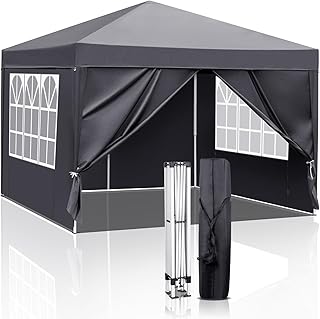 Bonnlo Pop Up Gazebo with Sides 3m x 3m, Easy Setup Instant Outdoor Canopy, Folding Garden Gazebo, Party Tent Grey