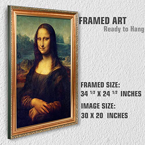 Mona lisa by Leonardo Da Vinci Framed Size:34.5x24.5 inches,Image Size:30x20 The World Classic Art Reproductions,Giclee Canvas Prints Wall Art for Home Decor,Italy Style Luxurious Gold Embossing Frame - Image 4