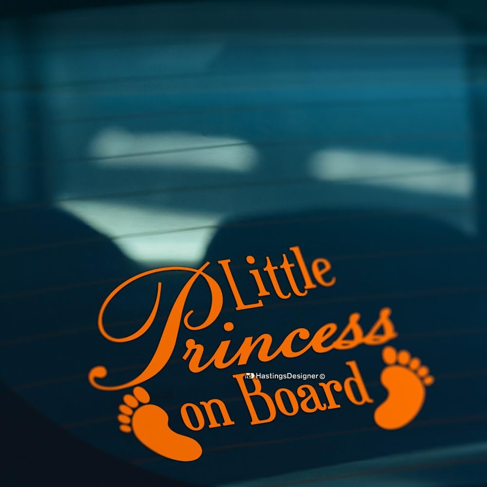 HastingsDesigner BABY FEET LITTLE PRINCESS ON BOARD Funny Car,Bumper,Window Vinyl Decal Sticker (Orange)