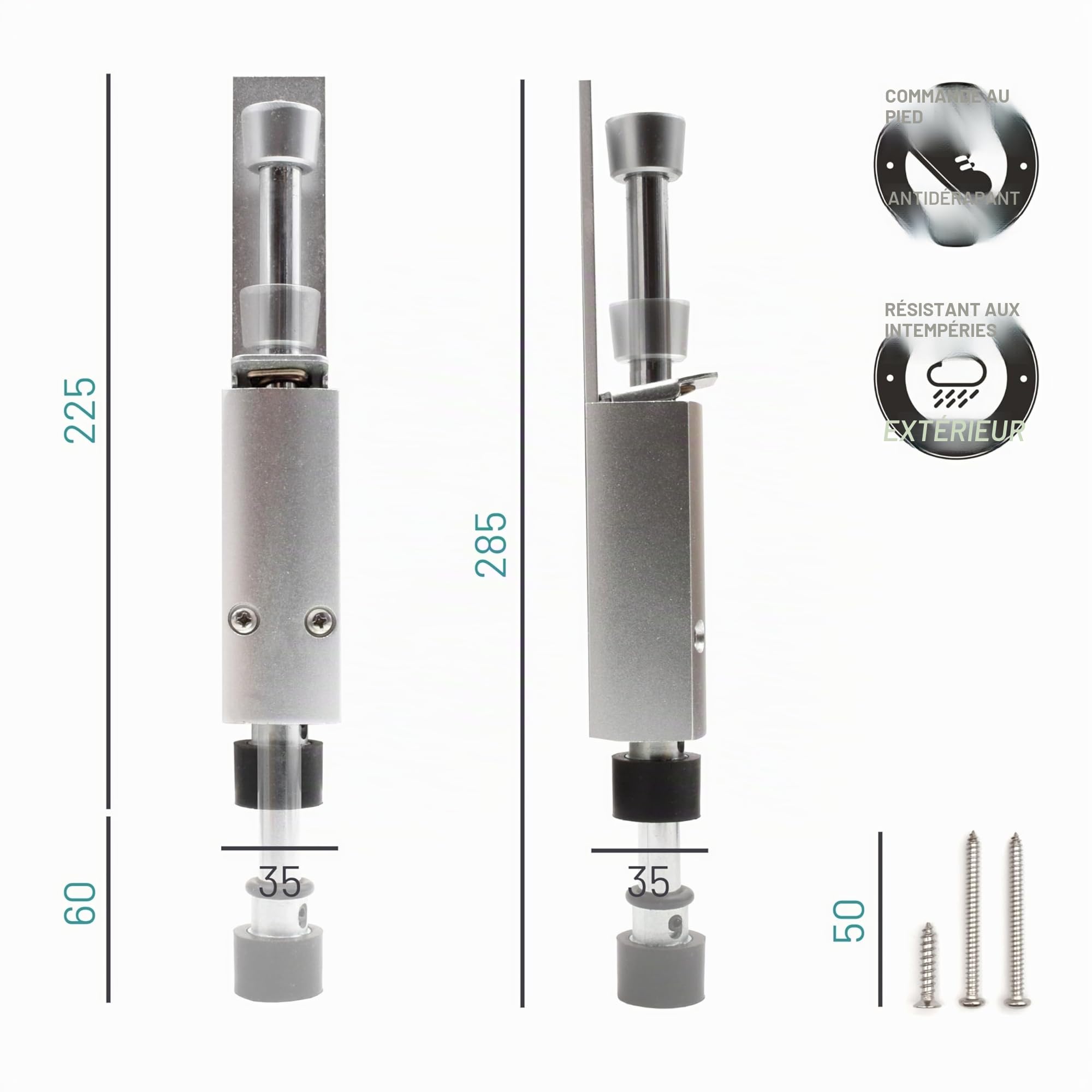 D&D Living® Arrêt de Porte - Kick&Fix Support de Porte pour Intérieur & Extérieur avec Commande au Pied - robuste | résistant à la rouille | antidérapant