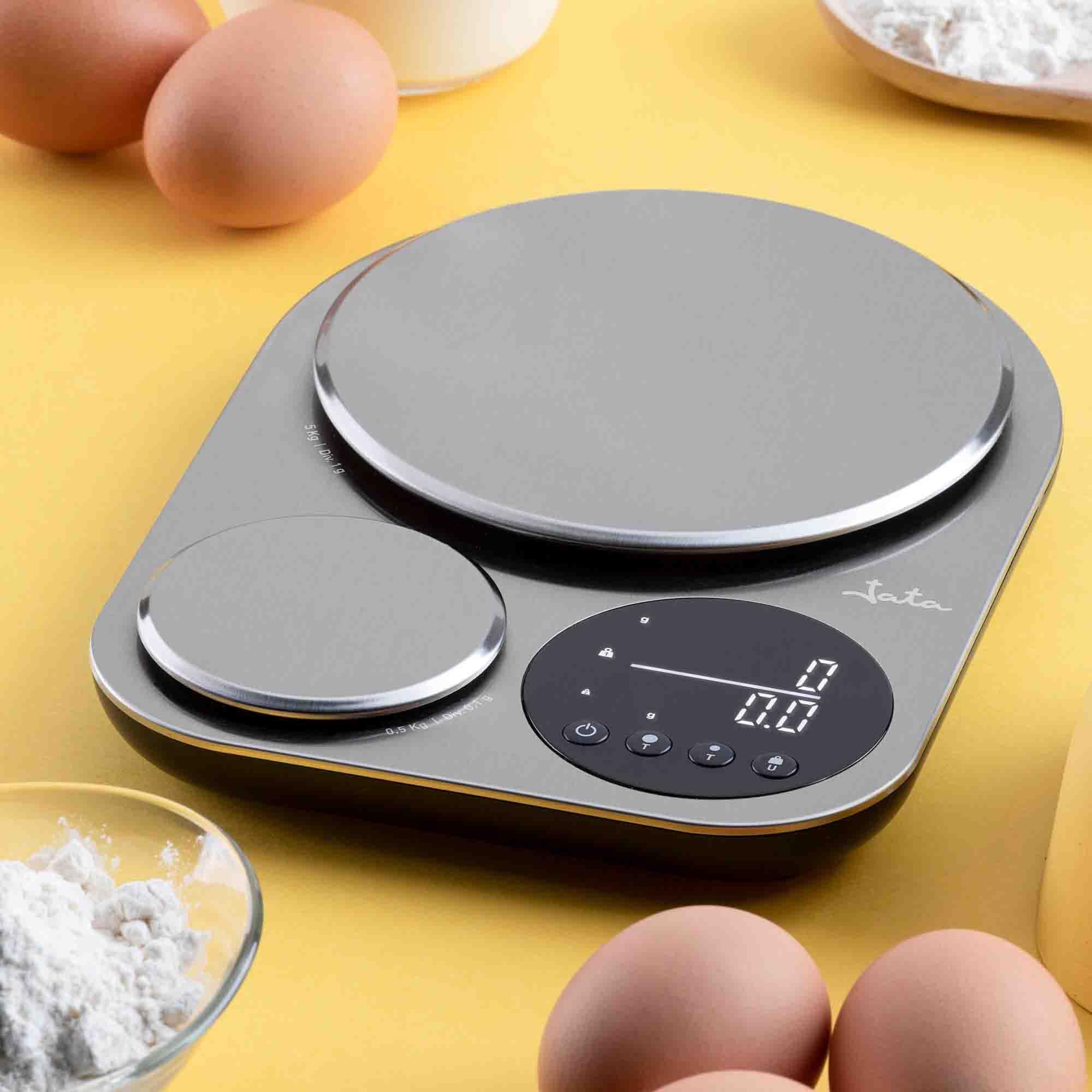 JATA HBAL1254 Digitale Küchenwaage, doppelte Plattform, maximale Präzision, Küchenwaage, Lebensmittel, Schmuck, bis zu 5 kg, Edelstahl, kompakt, LED-Anzeige