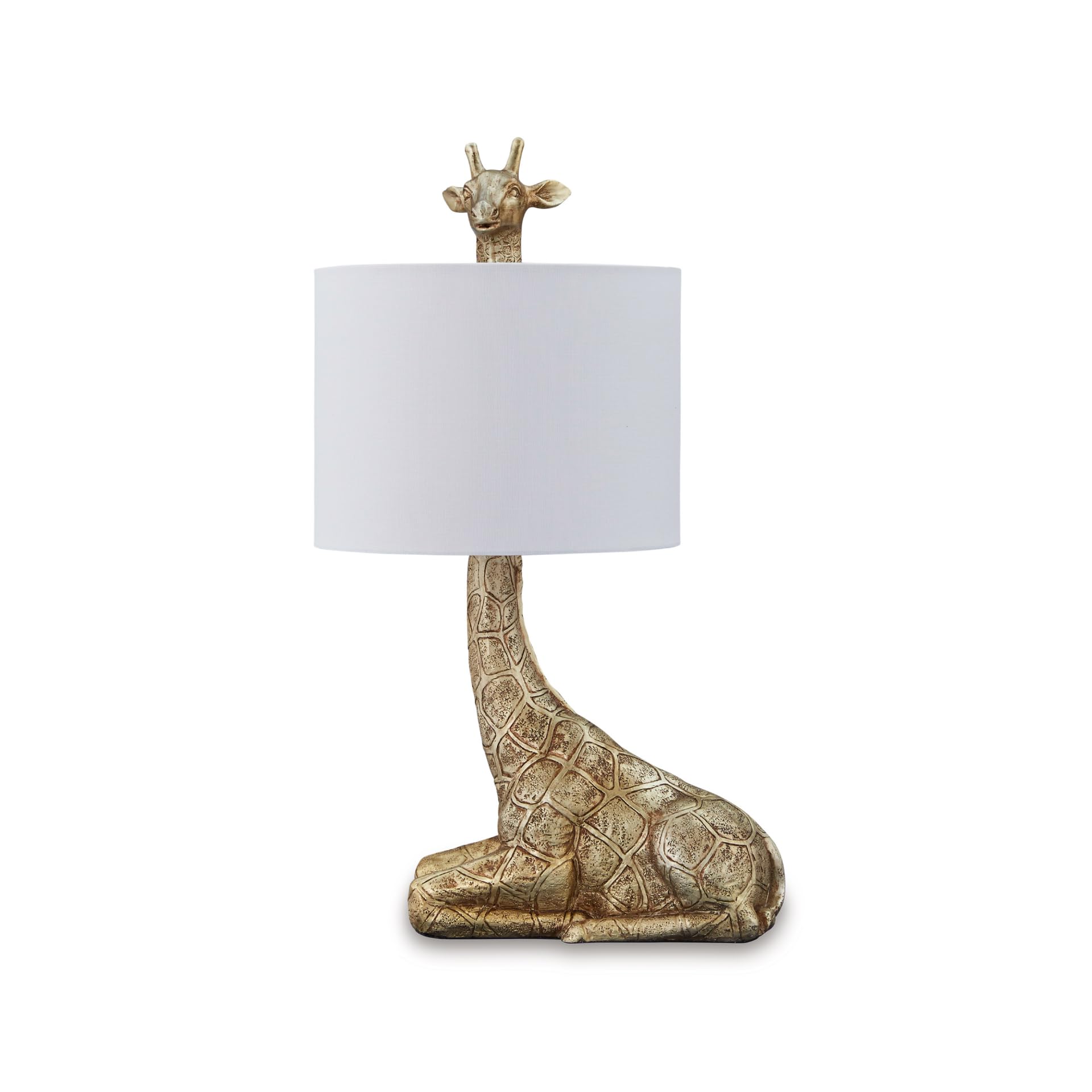 Signature Design by Ashley Ferrison Contemporary Polyresin Giraffe Table Lamp with On-Off Switch, Metallic & White