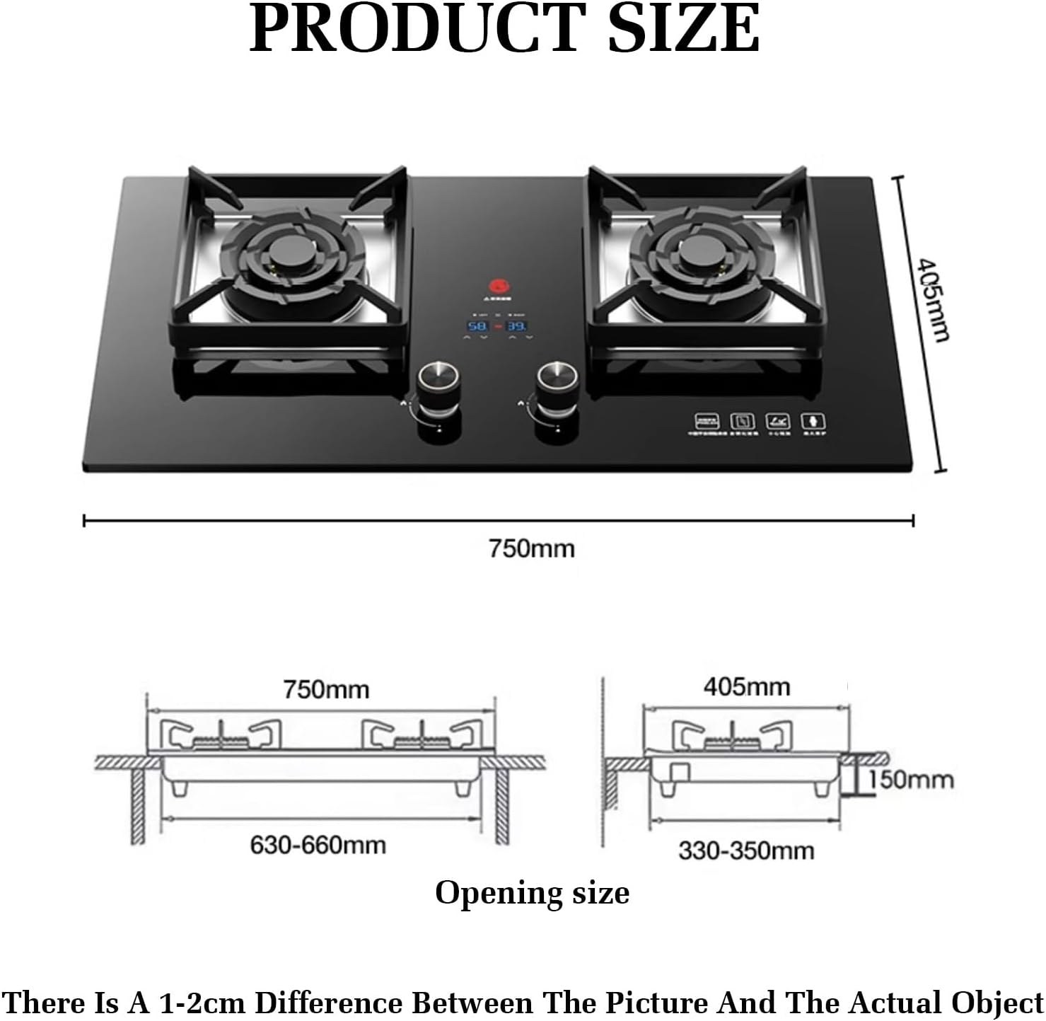 Gas Cooker 2 Burners,5.2KW Nine-cavity High-fire Timer,kitchen Counter Top Stove,Tempered Glass Cast Iron Pot Rack,with Flameout Protection,for Home Kitchen(LPG)