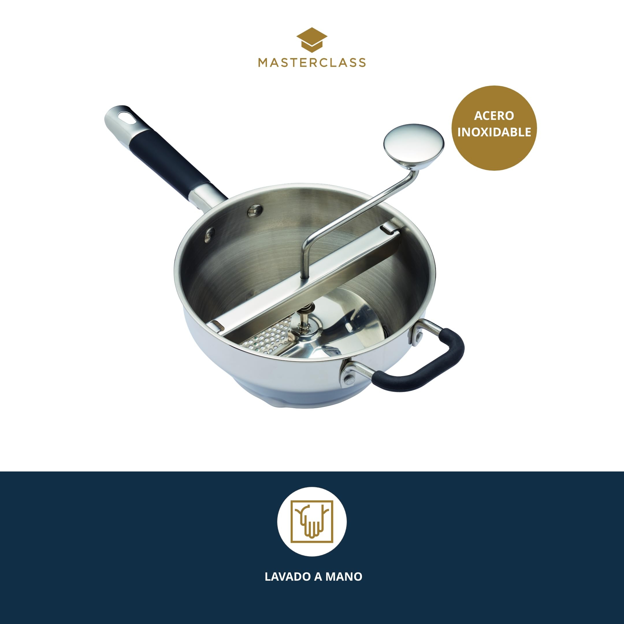 MasterClass Molinillo de Alimentos, Triturador y Puré, Picadora Manual de Alimentos y Verduras, Acero Inoxidable, 43,5 x 21 x 19,5 cm