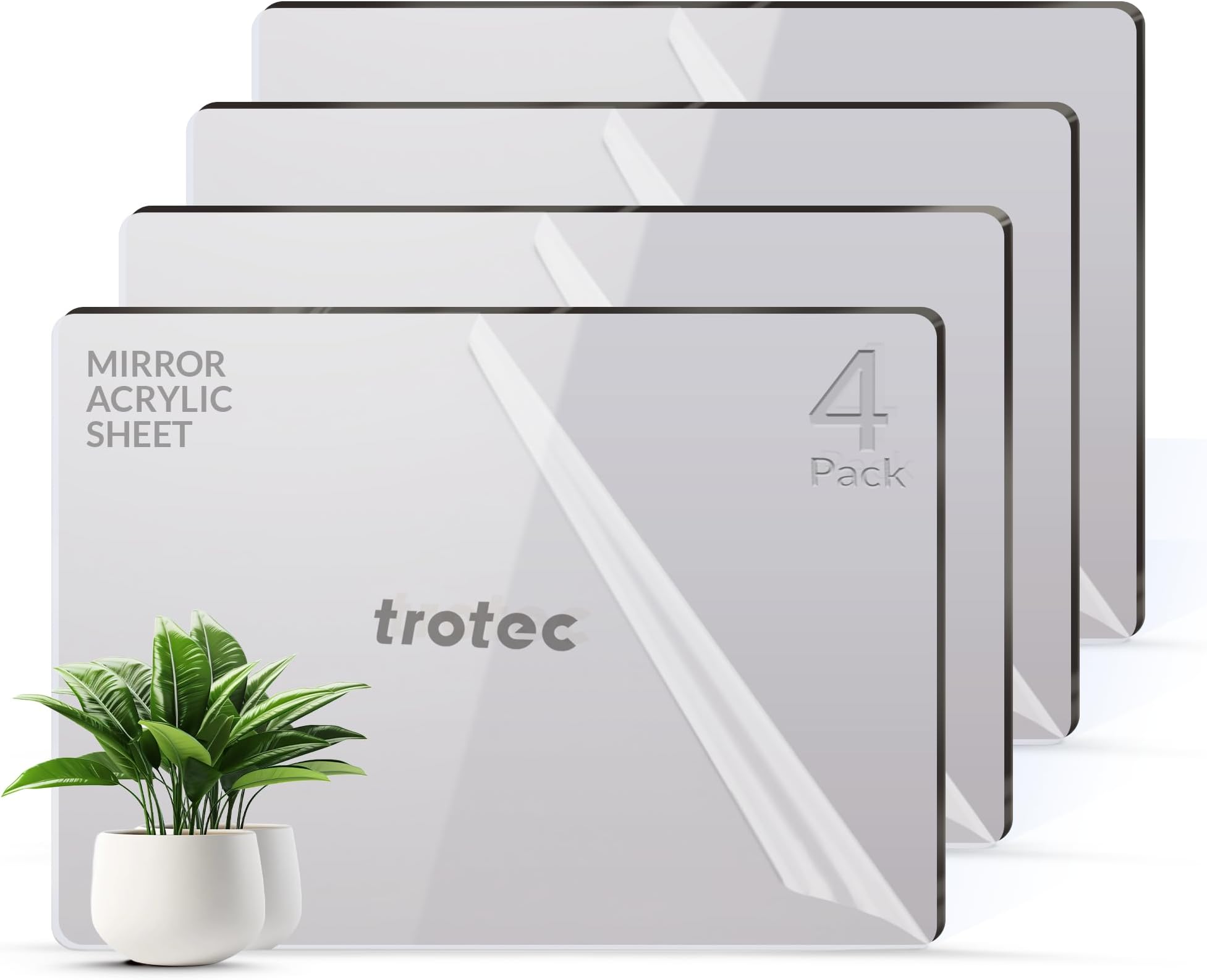 - 4-Pack Metallic Grey Mirror Acrylic Sheets 23.75" x 11.75", Perfect Alternative to Real Glass, Ideal for Laser Engraving, Interior Displays, Wall Decorations - Compatible with Glowforge & Rotary