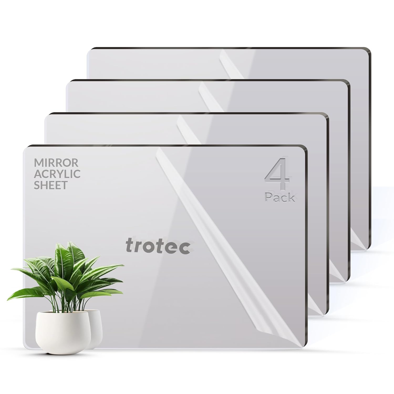 Trotec 4 Pack 23.75”x11.75 Clear Acrylic Plexiglass Sheet 3/16" Thick Cast Acrylic Sheet, 4.76mm Transparent Acrylic Board - Plexi Glass Perspex Panel for Painting Shelf DIY Wedding Signs Cut to Size